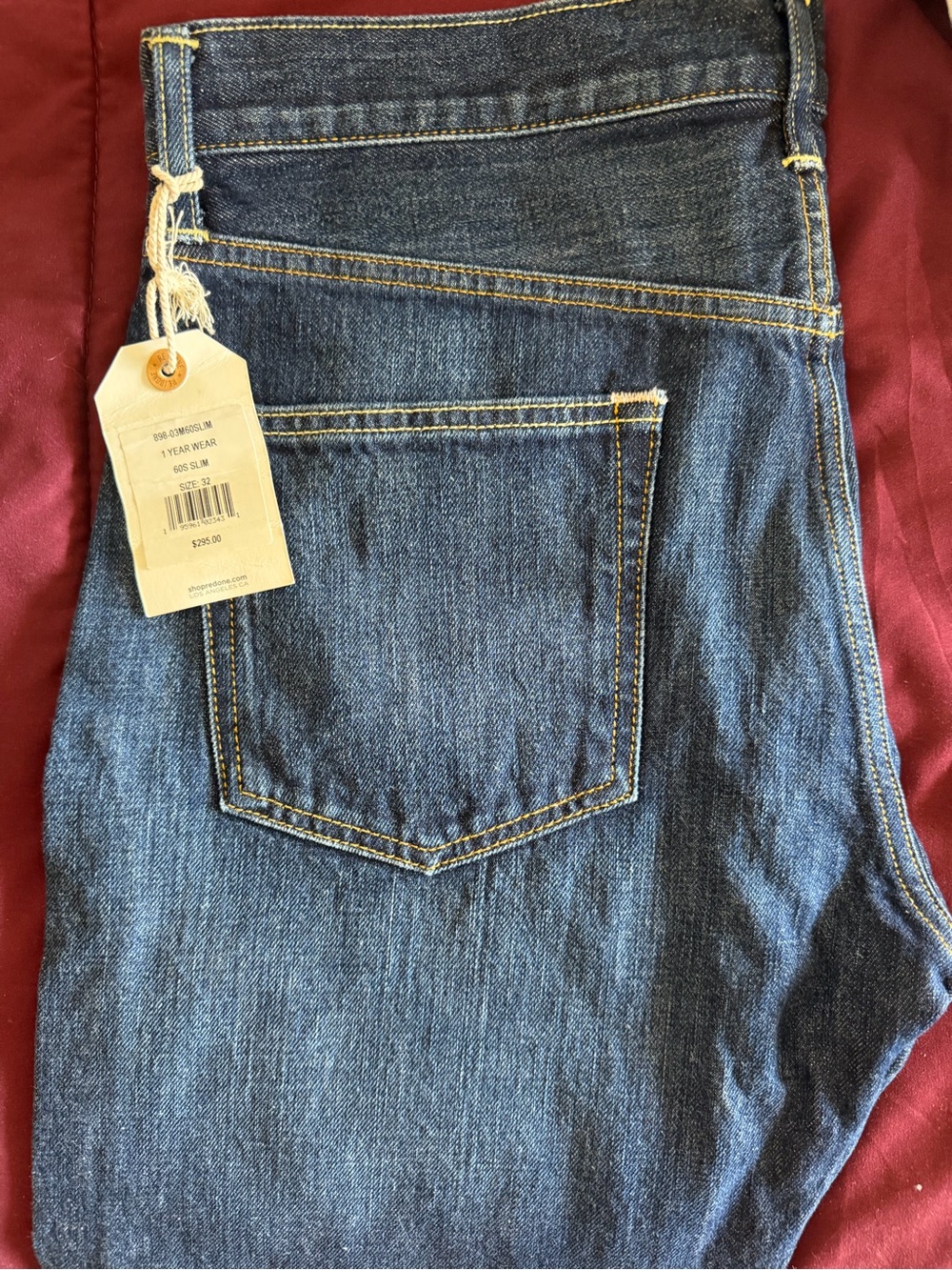 Re/Done Men’s Blue Straight Jeans with Contrast Topstitch